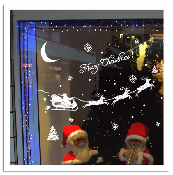 SANTA039S CART Snowflake Moon Christmas Tree Stickers Mouclants Store Fenture Verre Accale Mur de Noël Carriage Home Decor Mur pos1428060
