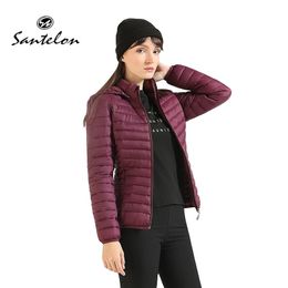 SANTELON Parka de invierno chaqueta acolchada ultraligera para mujer abrigo con capucha exterior cálido ligero prendas de vestir bolsa de almacenamiento 240103