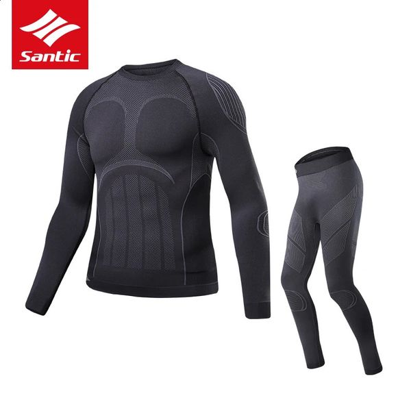 Santic Cycling Mens Thermal Underwear Suit hiver sans couture Keep Warm Riding Clothing Sports Running Long Manched Suit Asian Size240417