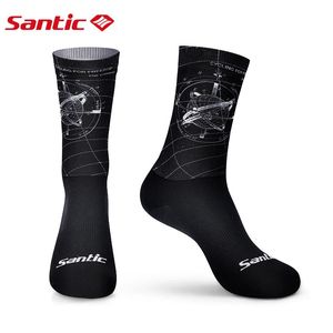 Santic Sports Cycling Socks MTB Bike Mid-Cut Four Seasons Ademende lopende sokken Hoge elasticiteit Moisture Wicking Aziatische maat 240527