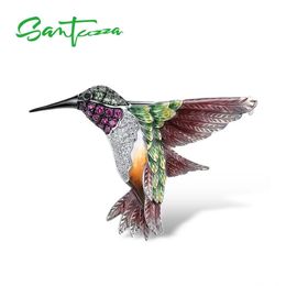 Santuzza Broche de plata para mujeres Pure 925 Sterling Colorido Hummingbird Animal Joya fina Joya hecha a mano 240401