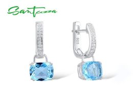 Santuzza boucles d'oreilles en argent pour femmes pur 925 boucles d'oreilles en argent Sterling longues bleu ciel zircon cubique Brincos bijoux de mode J9469921