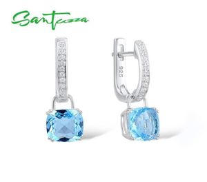 Santuzza zilveren oorbellen voor vrouwen Pure 925 Sterling Silver Dange oorbellen Long Sky Blue Cubic Zirconia Brincos Fashion Jewelry J4532421