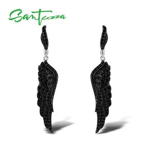 SANTUZZA boucles d'oreilles en argent pour femmes pur 925 Sterling noir spinelle anges aile élégant brincos pendantes bijoux fins 240401