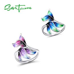 Santuzza Zilveren Ring voor Vrouw Pure 925 Sterling Zilver Paars Groen Bladeren Trendy Party Gift Fijne Sieraden Handgemaakte Enamel Y0723