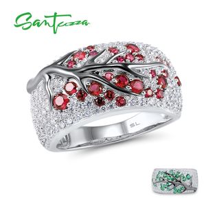 SANTUZZA bague en argent pour femmes véritable 925 Sterling rose vert cerisier cubique zircone dames délicat bijoux de mode 211217