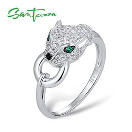 Santuzza zilveren ring voor vrouwen pure 925 sterling luipaard panther kubieke zirconia s party trendy fijne sieraden 220211