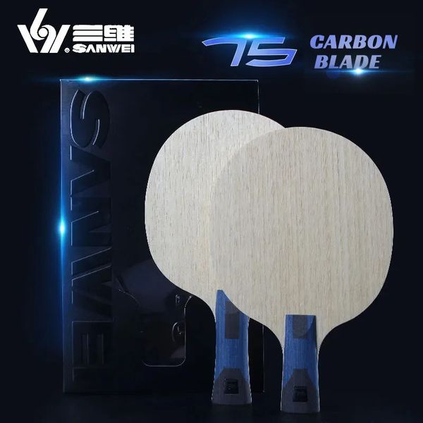 SANWEI 75 ALC hoja de tenis de mesa profesional 5 madera 2 Ping Pong exterior de carbono con caja de embalaje Original 240122