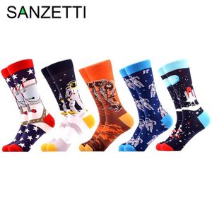 SANZETTI marque 2019 nouveaux hommes heureux chaussettes lumineux coloré espace Animal nouveauté modèle casual robe chaussettes drôle cadeau Wedding210e