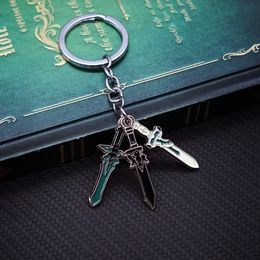 Sao Sword Art Online Keychain Elucidator Dark Repulser Sword Set Keyring for Men Anime Accessories Key Ring Pendant Llaveros