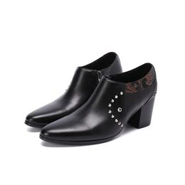 Sapato Social Masculino High Heels Black Classic Wedding Oxford voor Mannen Klinknagels Formele Schoenen Mannen ZIP Echt leer Vestidos