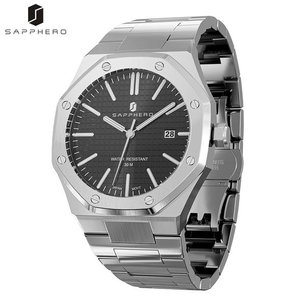 Sapphero Luxury Watch for Men Japan Movement 30m Imperproof Mens Watches Octagon Design Business Date Luminous Quartz Clock 240428