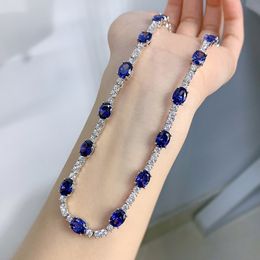 Sapphire diamanten ketting 100% re￫le 925 Sterling zilveren verloving Wedding Chocker ketting voor vrouwen bruidsjuwelen