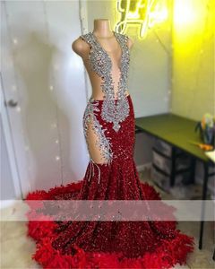 Saprkly – robe de bal rouge à paillettes pour filles noires, tenue de soirée scintillante avec perles de cristal scintillantes, sans plumes, pour fête d'anniversaire, 2024