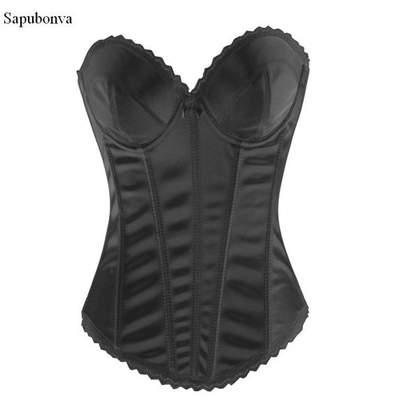 Sapubon corsets et bustiers sexy hauts style vintage lingerie satin noir blanc corset overbust brocart femmes vêtements corselet5439985