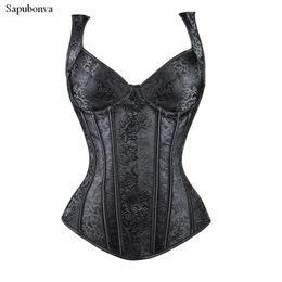 Sapubonva top chaleco moldeador bustiers burlesque lencería overbust corsé ropa gótica ramillete medieval damas 220812