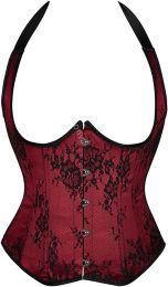 Sapubonva Underbust Corset avec bretelles Top Plus taille de broderie Viete gothique femme vintage lingerie sexy Renissance Korset Red