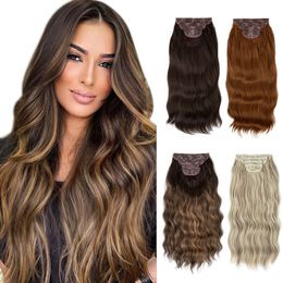 Sarla 4pcSset synthétique long clip ondulé dans les cheveux S 22 Poice à cheveux épais pour les femmes marron blond noir naturel faux 240410