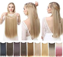 Sarla No Clip Halo Hair Extension Ombre Synthetische kunstmatige Natuurlijke nep False Lang kort recht haarstuk Blond voor vrouwen 2201933853