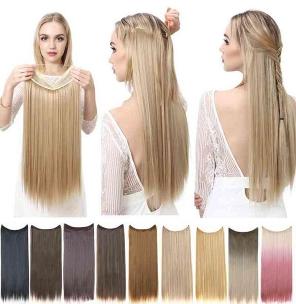 SARLA Sin clip Halo Extensión de cabello Ombre Sintético Artificial Natural Falso Largo Corto Recto Postizo Rubio para mujeres 2208544311