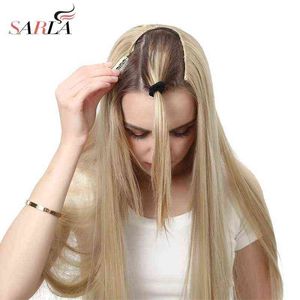 SARLA U Deel Clip in Haarverlenging Clip-on Natuurlijke Dikke Valse Nep Synthetische Blonde Lange Rechte Haarstukjes 16 20 24 inch 220208
