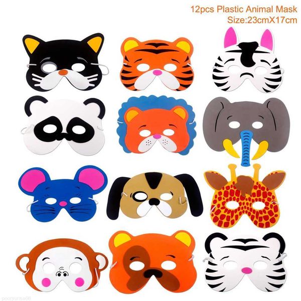 Parei 12 pz. Maschera per feste Materiale in schiuma EVA Materiale per animali Maschera per animali Festa in cartone animato Costume per bambini Travestimento Zoo nella decorazione della maschera della giungla per la festa