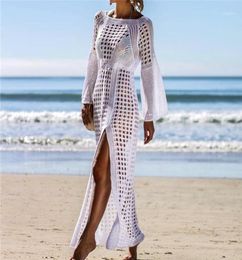 Sarongs 2021 Crochet Blanc Tricoté Plage Cover Up Robe Tunique Longue Bikinis Ups Swim Beachwear16467761