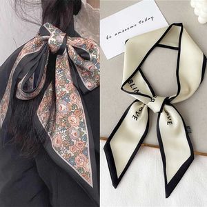 Sarongs 2022 Solid Letter Hair Scarf Women Skinny Twill Silk Ribbon Desiger Neck Tie Ladies Hand Bag Wirst Belt Headscarf Accessories P230323