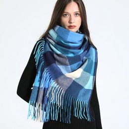 Sarongs 2023 Vrouwen Gesimuleerde Kasjmier Checker Sjaal Warm in de Winter Lange Dikke Touch Kwastje Mode Kleur 231025