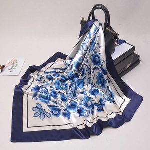 Sarongs 90 * 90 cm Foulards en soie femmes mode bureau dame Foulard carré tête fille châle Wrap silencieux paréo Bandanna femme mousseline de soie Hijab P230403