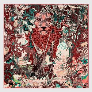 Sarongs 90cm Jungle Lion 100 Twill Silk Square Scarf Dames Sjawl Brand Hijab Design Bandana Hand Roled Hem Foulard Head Sjailves 230427