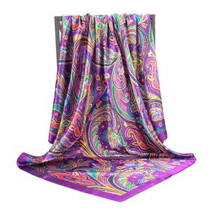 Sarongs 90X90CM Scarves Women Print Hair Neck Square Silk Office Lady Shawl Bandanna Handkerchief Headcloth Foulard Female Wrap muffler P230323