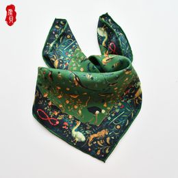 Sarongs Armée vert luxe foulard en soie naturelle femmes printemps imprimé oiseau 100 véritables foulards en sergé envelopper châle carré 50 cm bandana dame 230508