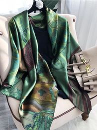 Paréos BYSIFA| Marque Vert Foulard En Soie Pure Femmes Foulard Printemps Automne 100% Foulards En Soie De Mûrier Châles Automne Hiver Longues Foulards Hijabs 230526