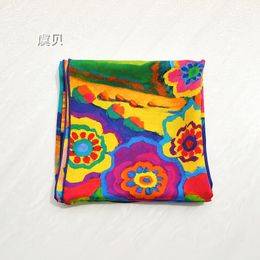 Sarongs Écharpe en soie naturelle imprimée colorée pour les femmes 100% vraie soie douce de haute qualité grand carré wrap bandana châle cadeau pour dame fille 230515