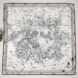 Sarongs Constellat Print Rolling Square Edge Scarf 90x90 Rolled Designer Silk Head Necks Bandana Luxe sjaals en sjaals sjaals P230323