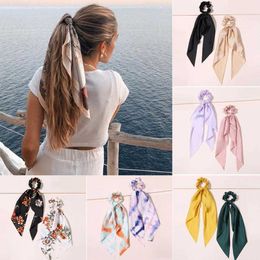 Sarongs Fashion Print Bow Scrunchies Haarlint voor vrouwen paardenstaart sjaal sjaal lang haar touw haarbind elastische scrunchies haarbepaling p230403