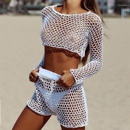 Pareos Fish Net Bikini Cover-ups Verano Sexy Transparente Dos piezas Ropa de playa Mujeres Trajes cortos 251S