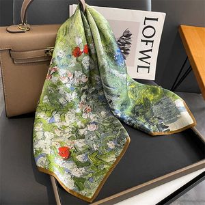 Sarongs Foulard Floral % Foulard En Soie Pure pour Femmes Nouveau Châle Carré Ruban De Cheveux Bandeau De Luxe Marque Cravate Poignet Wrap Bandana P230323