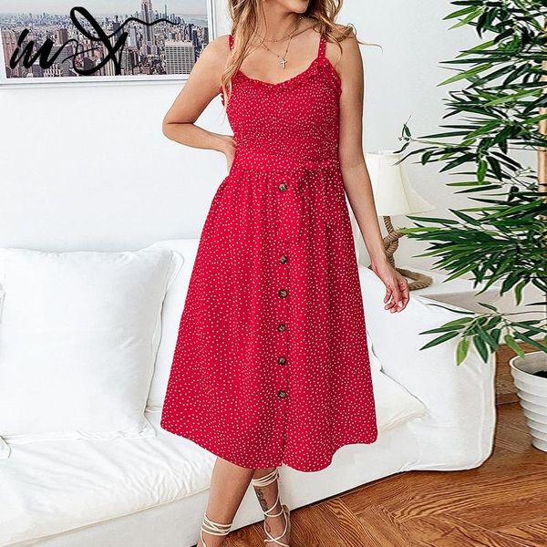 Sarongs In-x-Vestido playero rojo con volantes para mujer, traje De baño De talla grande con volantes, traje De baño De lunares con botones, Saida De verano 2023