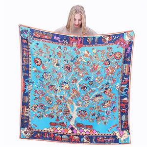 Sarongs LESIDA Pure Silk Scarf Women Large Shawls Stoles Tree Print Square Scarves Echarpes Foulards Femme Wrap Bandanas 130130CM 1303 230508