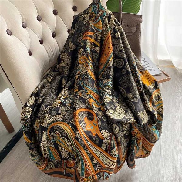 Sarongs Luxury Brand Scarf écharpe femme à la mode imprimé grand châle Sac en satin Band Turban Foulard Summer Beach Stoles Bandana 240325