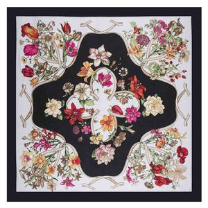 Sarongs Luxury Brand Winter Windschepen Tulip Lily Bouquet Print Twill % Silk Scarf Women Shawle Square Scarveverkief