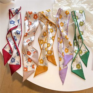 Sarongs Nieuwe Spring Neckerchief Hair Bands Scarf For Women Design Ribbon Satin Silk Skinny Headscarf Lady Pols Wrap Headware Cessories P230403