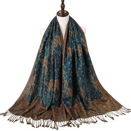 Sarongs Pashmina Zijden Sjaal Wrap Paisley Jacquard Bloemen Grenzen Rave 2 Lagen Omkeerbare Klassieke Kwasten Voor Dames 70X180cm 200g 231012