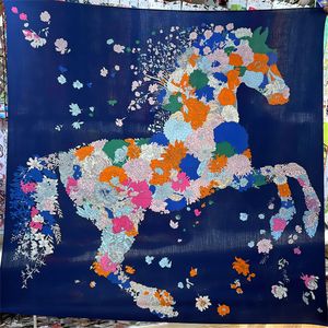 Sarongs POBING Soie Cachemire Écharpe Femmes Fleurs Roulées À La Main Cheval Imprimé Carré Foulards Wraps Bandana Grand Hijabs Femme Foulard 135CM 230508