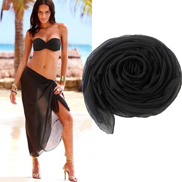 Sarongs Sexy Solid Beach Cover Up Sarong Summer Bikini Cover-ups Wrap Pareo Robe Maille Jupes Serviette