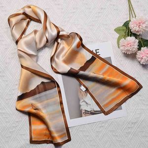 Sarongs % Silk sjaalveer Skinny Neck Haarbanden Foulard vrouwelijke mode afdrukken Lang kantoor Lady Kerchief Soft Ribbon Vrouwelijke boogtjes T220827