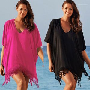 SARONGS Summer Sexy Women Cover Ups Tassels Chiffon Mesh Bikini Floja Solid Beach Cover-up Swim Wear trajes para mujeres1