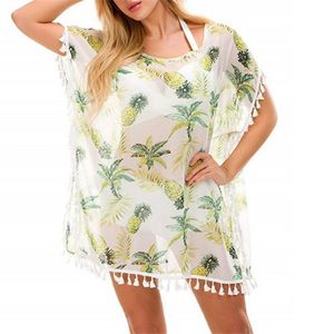 Pareos de verano para mujer, gasa, informal, para vacaciones, con borlas, ropa de playa holgada, traje de baño, Bikini, ropa de playa, caftán Floral, talla única